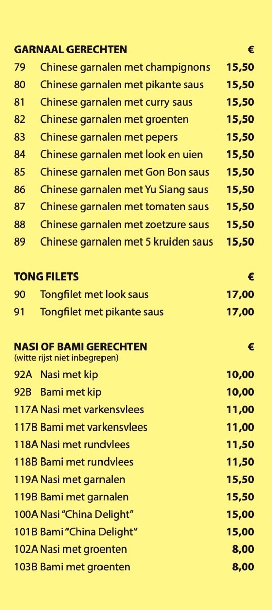 China deals delight menu